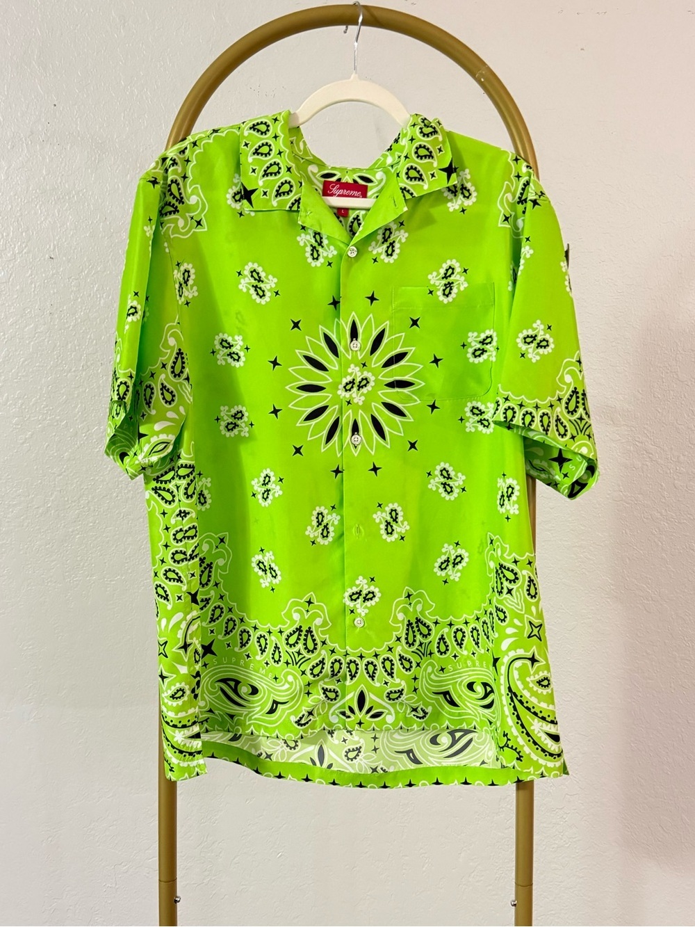 Supreme Bandana Silk S/S Shirt Bright Green Men’s L